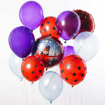 Букет гелиевых шариков для дочки с кругом Леди Баг