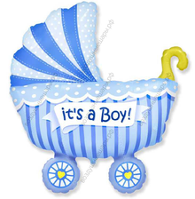 Шар с гелием  Фигура, Коляска для мальчика, Голубой, 102 см.