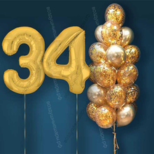 Шары с гелием на 34 года, сет "Золотой Хром", 19 гелиевых шариков и золотые цифры