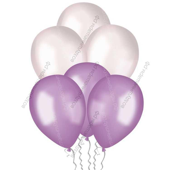Бело Сиреневые шары с гелием металлик, 30 см.
