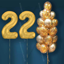 Шары с гелием на 22 года, сет "Золотой Хром", 19 гелиевых шариков и золотые цифры