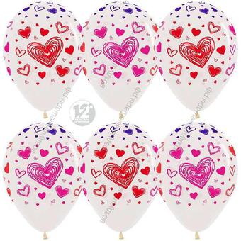 Шар с гелием  Разноцветные сердца, Прозрачный (390), кристалл, 5 ст многоцвет, 30 см.