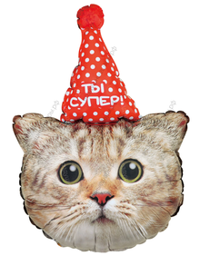 Шар с гелием Кот в колпаке ВЖУХ, Ты- супер!, 81 см.