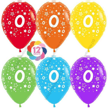 Шар с гелием  Цифра 0, ноль (звезды), Ассорти, пастель, 5 ст, 30 см.