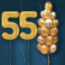 Шары с гелием на 55 лет, сет "Золотой Хром", 19 гелиевых шариков и золотые цифры