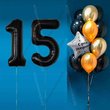 Комплект шаров с черными цифрами на 15 лет Элит