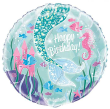 Шар с гелием  Круг, С Днем Рождения! , хвост Русалочки, Голубой, 46 см.