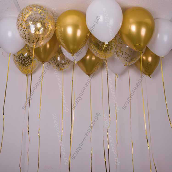 Шары под потолок золотые, белые и прозрачные с конфетти