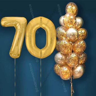 Шары с гелием на 70 лет, сет "Золотой Хром", 19 гелиевых шариков и золотые цифры