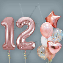 Шары на 12 лет девочке, сет "Розовое золото", 7 шариков с гелием и цифры