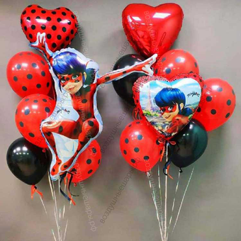 Фонтаны из гелиевых шаров "В гостях у леди Баг"