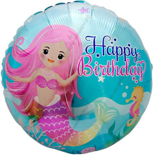 Шар с гелием  Круг, С Днем Рождения , Русалочка, Бирюзовый, 46 см.