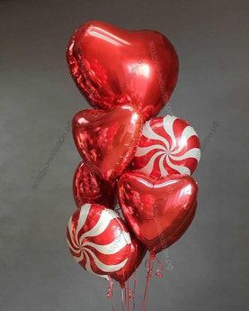 Гелиевые шары сердечки для влюбленных, букет "Карамель"