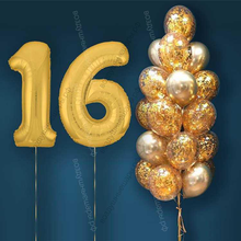 Шары с гелием на 16 лет, сет "Золотой Хром", 19 гелиевых шариков и золотые цифры
