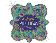 Шар квадрат Перья Павлина блеск Happy Birthday  с гелием (45 см)