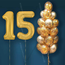 Шары с гелием на 15 лет, сет "Золотой Хром", 19 гелиевых шариков и золотые цифры