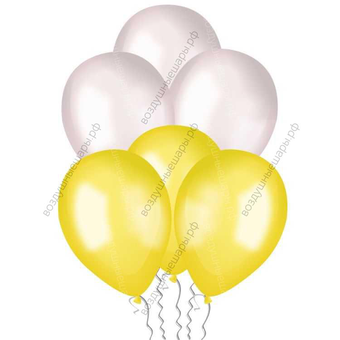 Бело Желтые шары с гелием металлик, 30 см.