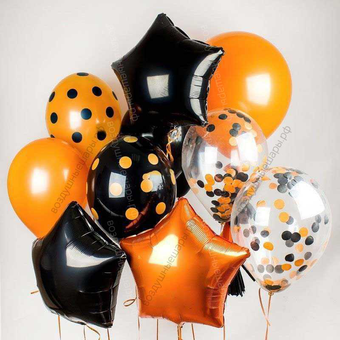 Букет из черно-оранжевых гелиевых шаров "Янтарное настроение"