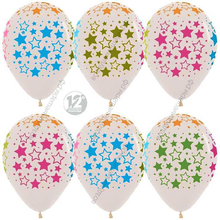Шар с гелием  Звезды, Прозрачный (390), кристалл, 5 ст многоцвет флюор, 30 см.