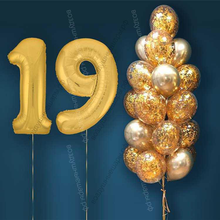 Шары с гелием на 19 лет, сет "Золотой Хром", 19 гелиевых шариков и золотые цифры