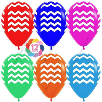Шар с гелием  Белые зигзаги, Ассорти, пастель, 5 ст, 30 см.