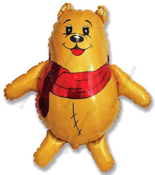 Шар с гелием  Фигура, Медвежонок с красным шарфом, Желтый, 84 см.