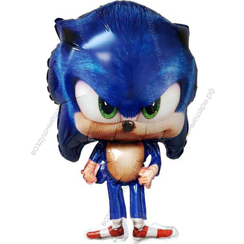 Шар Ежик Соник Бум злой синий с гелием, 65 см