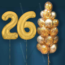 Шары с гелием на 26 лет, сет "Золотой Хром", 19 гелиевых шариков и золотые цифры