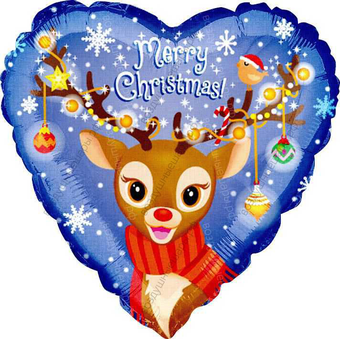 Шар с гелием  Сердце, Рождественский Олененок, 46 см.