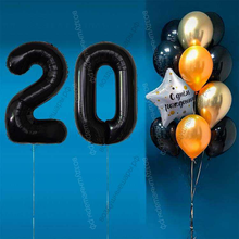Комплект шаров с черными цифрами на 20 лет Элит