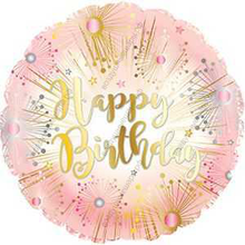 Шар с гелием  Круг, С Днем рождения , салют, Розовый, 46 см.