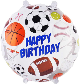 Шар с гелием Круг, С Днем рождения , спортивные мячи, Белый, 46 см., 1 шт.