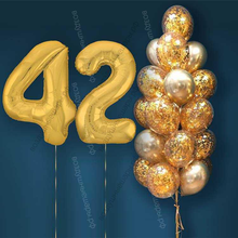 Шары с гелием на 42 года, сет "Золотой Хром", 19 гелиевых шариков и золотые цифры