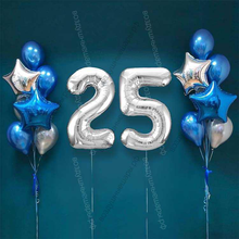 Шары на 25 лет мужчине, сет "Серебристо-синий", 14 шариков с гелием и цифры
