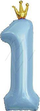 Шар (40''/102 см) Цифра, 1 Золотая корона, Голубой, 1 шт. в уп.