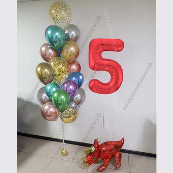 Фонтан из шаров хром на 5 лет ребенку "Динозавр Трицератопс"