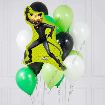 Букет из 12 шаров с фигурой Супер-кот