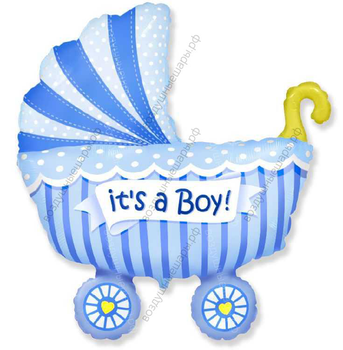 Шар с гелием  Фигура, Коляска для мальчика, Голубой, 102 см.