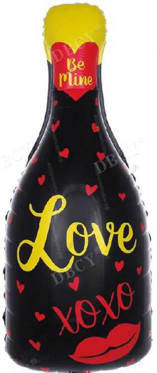 Шар с гелием  Фигура, Бутылка шампанского "Love", Черный, 84 см.