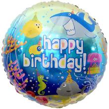 Шар с гелием  Круг, С Днем Рождения! , морские обитатели, 46 см.