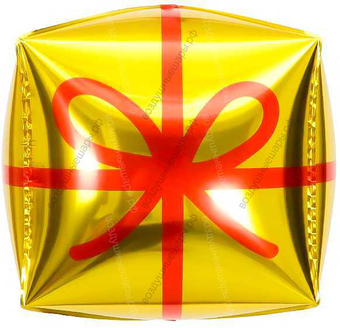 Куб с гелием- Золотой подарок с красной лентой, 56см.