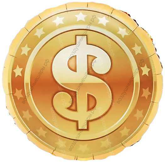 Шар с гелием  Монета, знак Доллара, Золотой, 46 см.