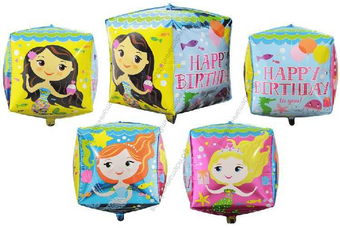 Фольгированный шар  Куб, Русалки: С ДР, 71 см.