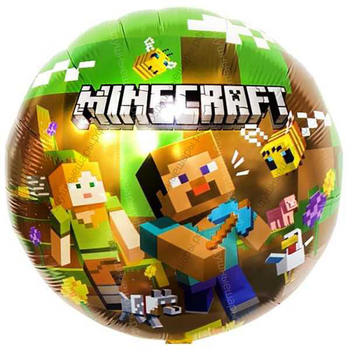 Круг с гелием Майнкрафт Minecraft, Человечки пиксельные, 46 см.
