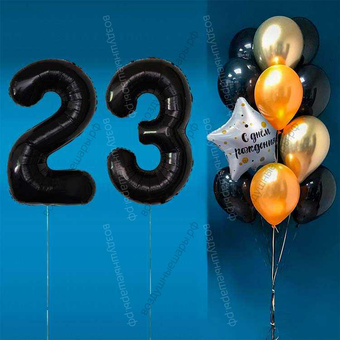 Комплект шаров с черными цифрами на 23 года Элит