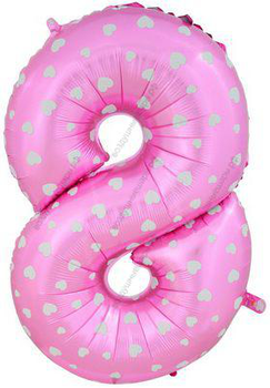 Шары цифры РОЗОВЫЕ С СЕРДЕЧКАМИ с гелием