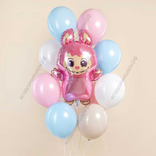 Фигура Лабубу Розовая с фонтаном шаров с гелием