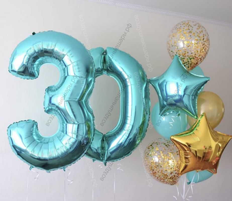 Фонтан золотисто- бирюзовый "С Днем рождения 30" 