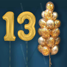 Шары с гелием на 13 лет, сет "Золотой Хром", 19 гелиевых шариков и золотые цифры