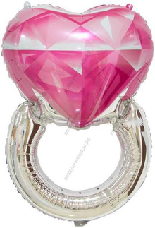 Шар с гелием Сердце, Кольцо с бриллиантом, Розовый, 81 см.